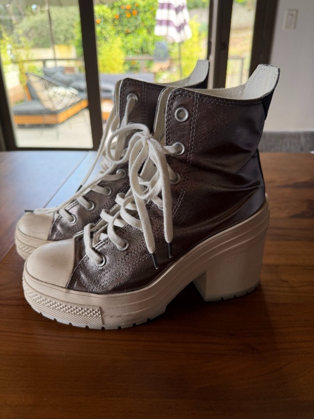 Converse Women's Chuck 70 De Luxe Heel Gunmetal High-Top Platform Sneakers